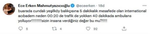 İstanbul İl Sağlık Müdürlüğü'nden Ece Erken'in 'Ambulans geç geldi' iddiasına açıklama: Ambulans 7 dakika 43 saniyede ulaştı