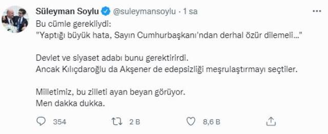 Sedef Kabaş'a destek veren Kılıçdaroğlu ve Akşener'e Bakan Soylu'dan tepki: Men dakka dukka