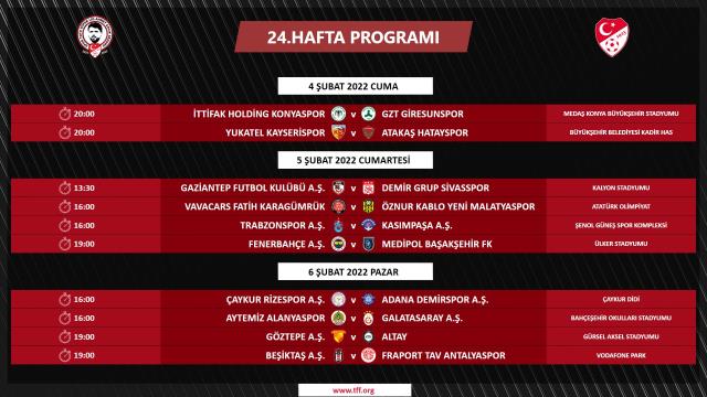 Süper Lig'de üç haftalık maç programı ve Türkiye Kupası Son 16 Turu programı belli oldu