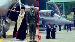 Yunanistan'da din adamları Fransa'dan satın alınan Rafale savaş uçaklarını kutsal suyla kutsadı